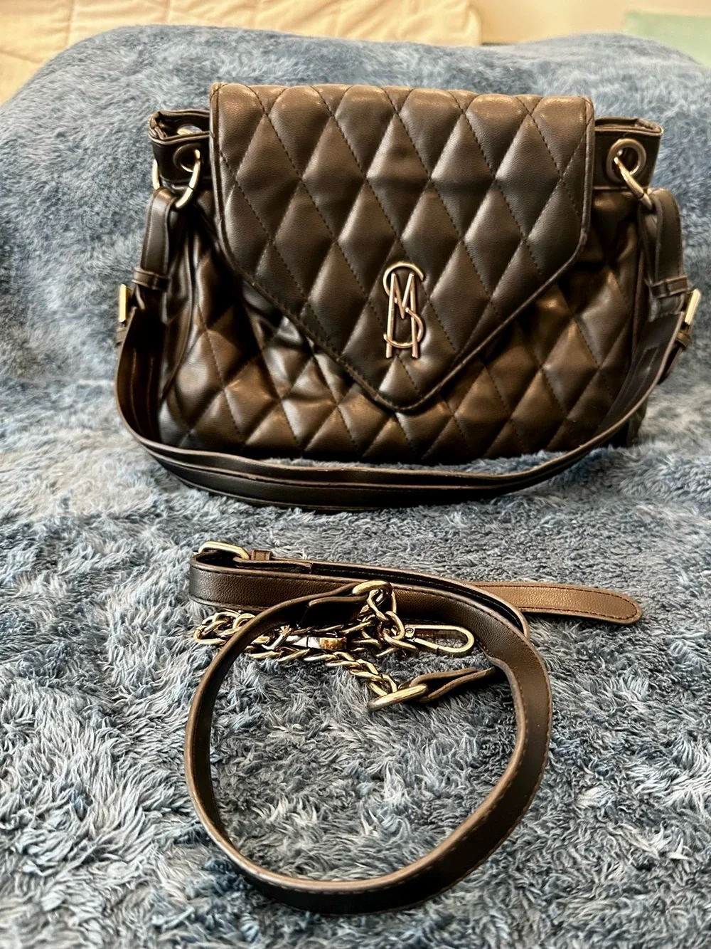 Steve Madden Quilted Black Shoulder Bag with Removable Chain Strap
